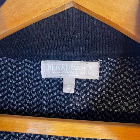 Benedetta B Cape Cardigan Merino Wool Blend Tweed Look Chevron Size Small - Picture 7 of 10